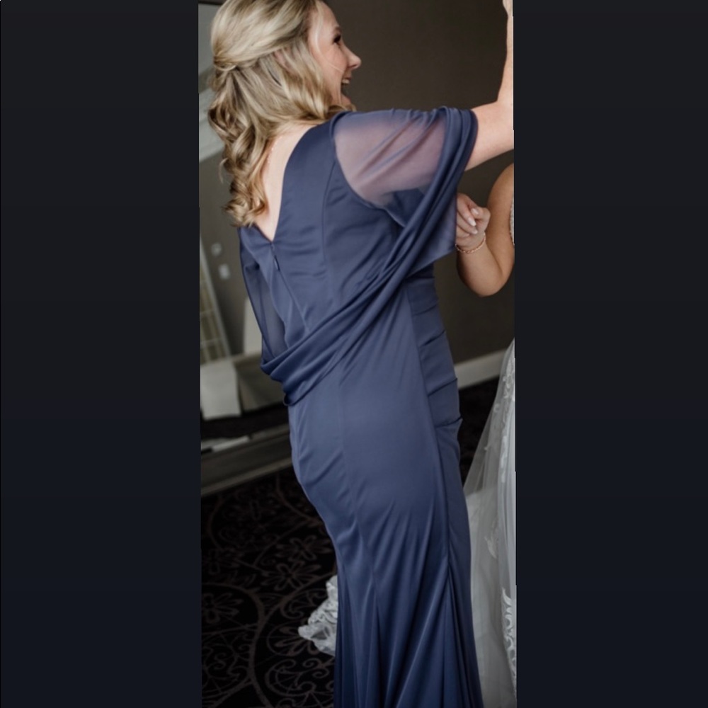 AZAZIE Mother of the Bride dress. Blue with a caped sleeve. Size 8